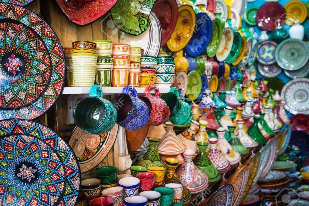 Moroccan souk crafts souvenirs in medina, Essaouira, Morocco