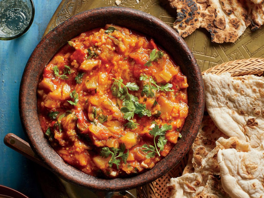 Zaalouk is a Moroccan eggplant salad served with bread